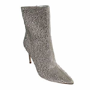 Mob Wife Boots Silver-tone Rhinestone Gal Point-toe Ankle Stiletto Heel Aqua10
